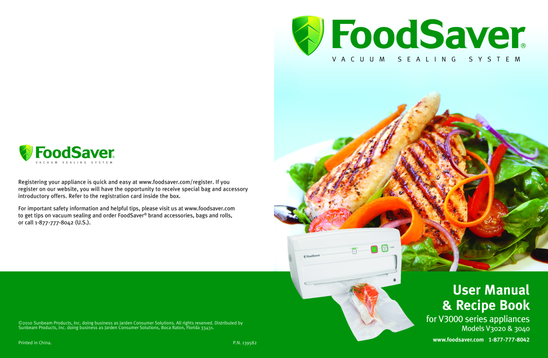 FoodSaver foodsaver vacuum sealing system user manual Recipe Book, for V3000 series appliances, Models 