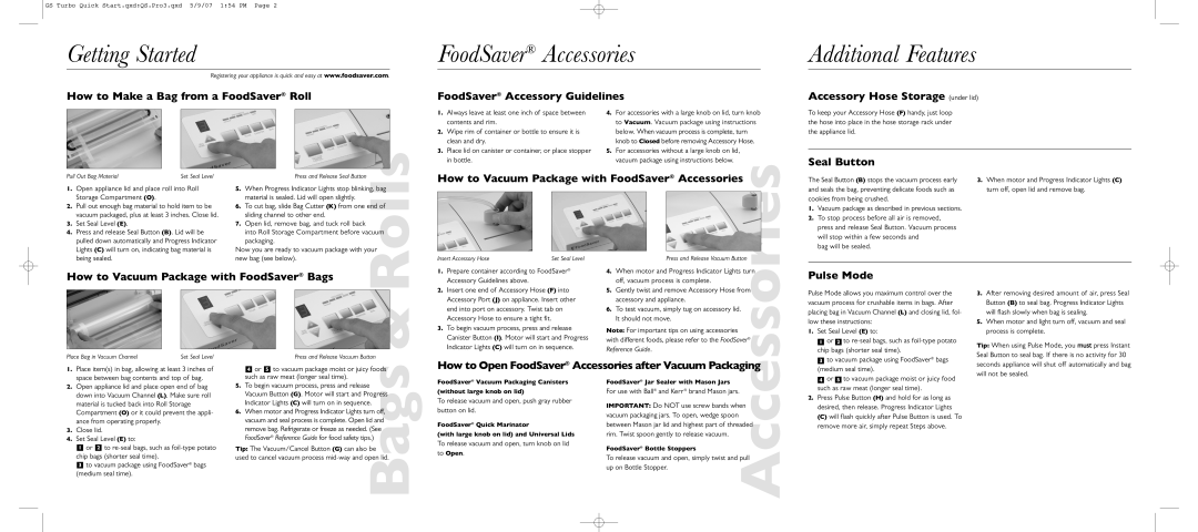 FoodSaver Professional III Plus How to Make a Bag from a FoodSaver Roll, FoodSaver Accessory Guidelines, Seal Button 