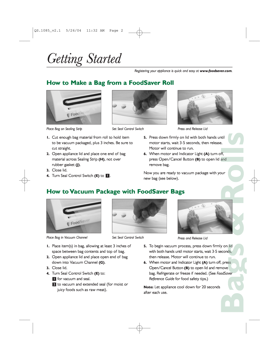 FoodSaver V1085 Getting Started, How to Make a Bag from a FoodSaver Roll, How to Vacuum Package with FoodSaver Bags, Rolls 