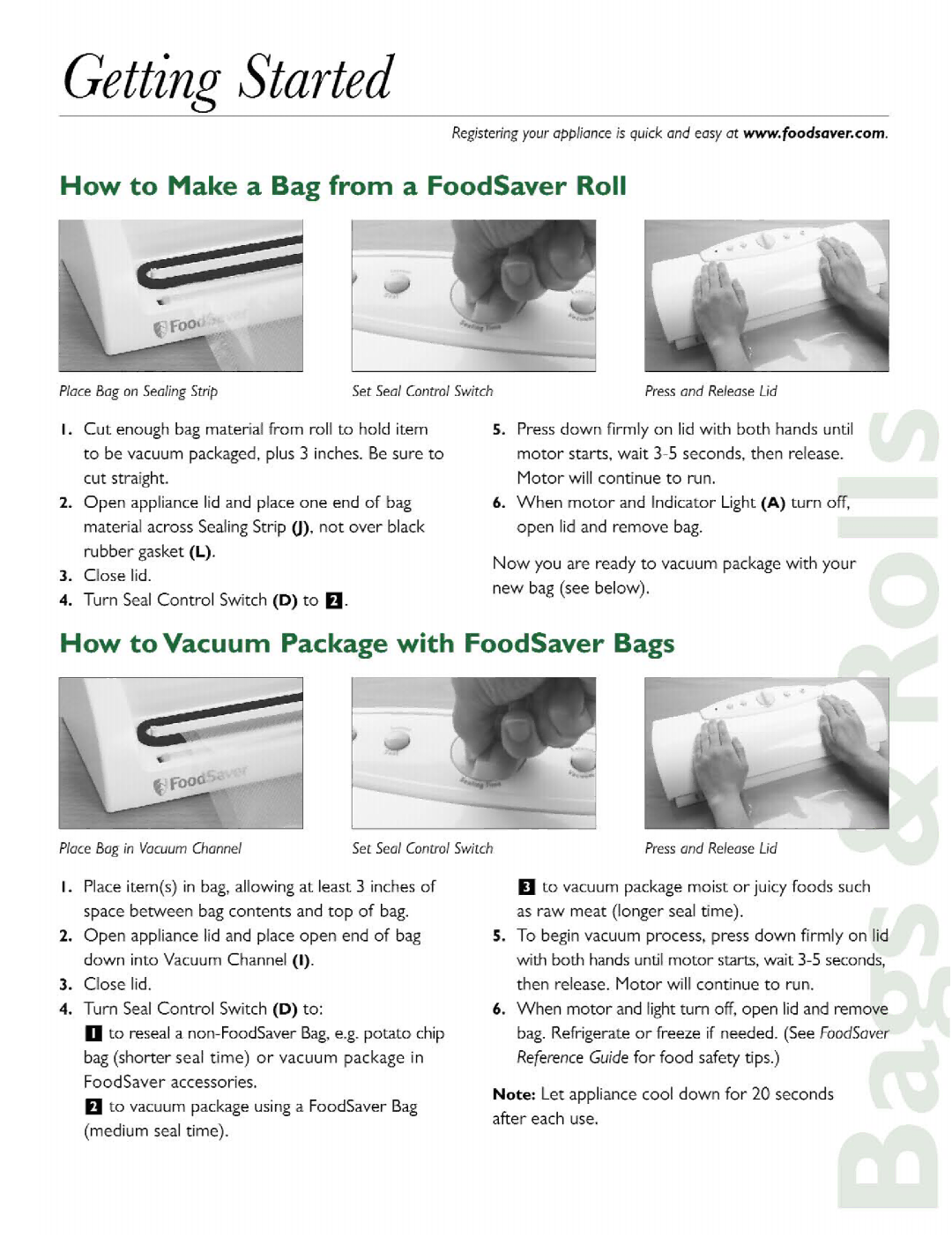 FoodSaver V1205 manual 