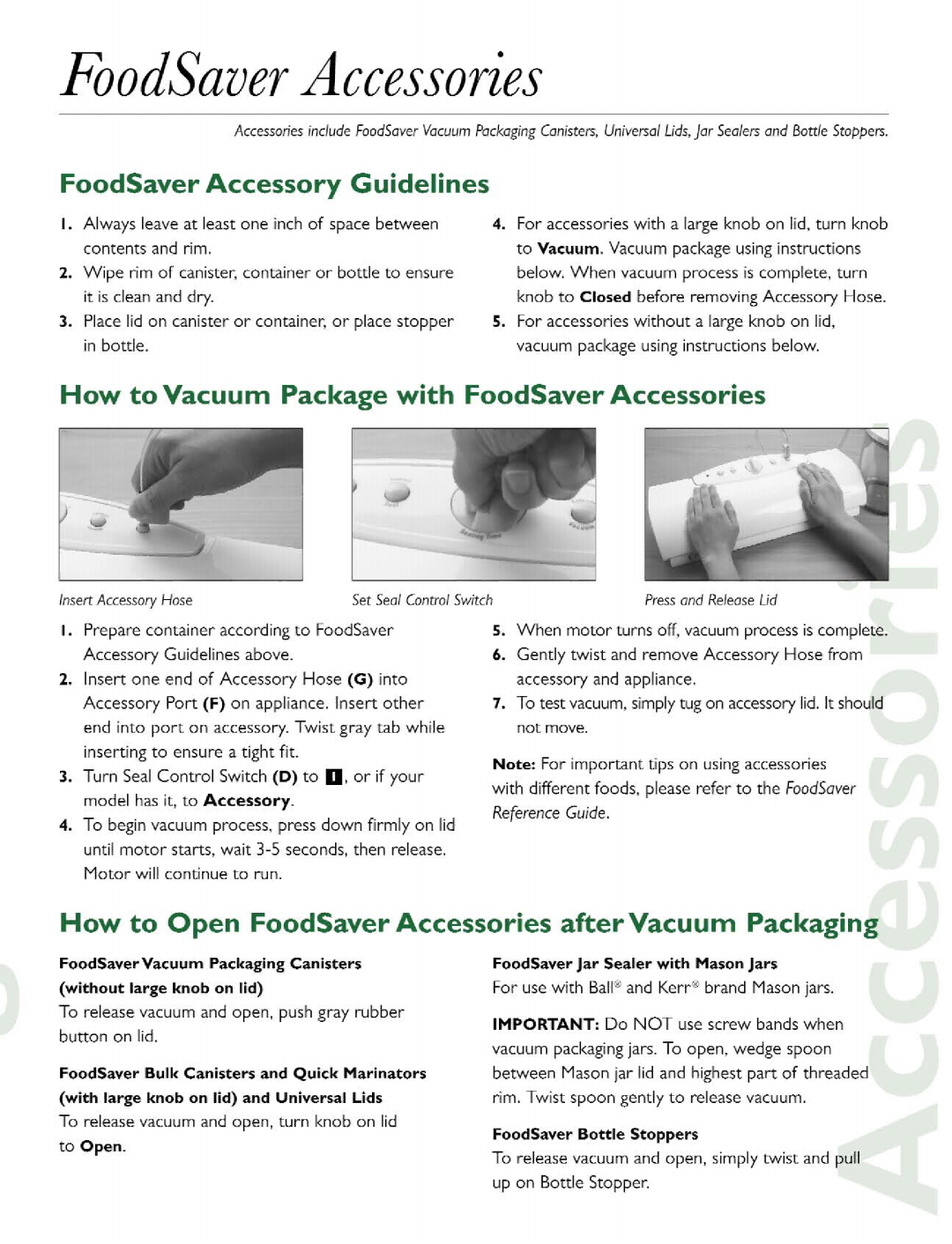 FoodSaver V1205 manual 