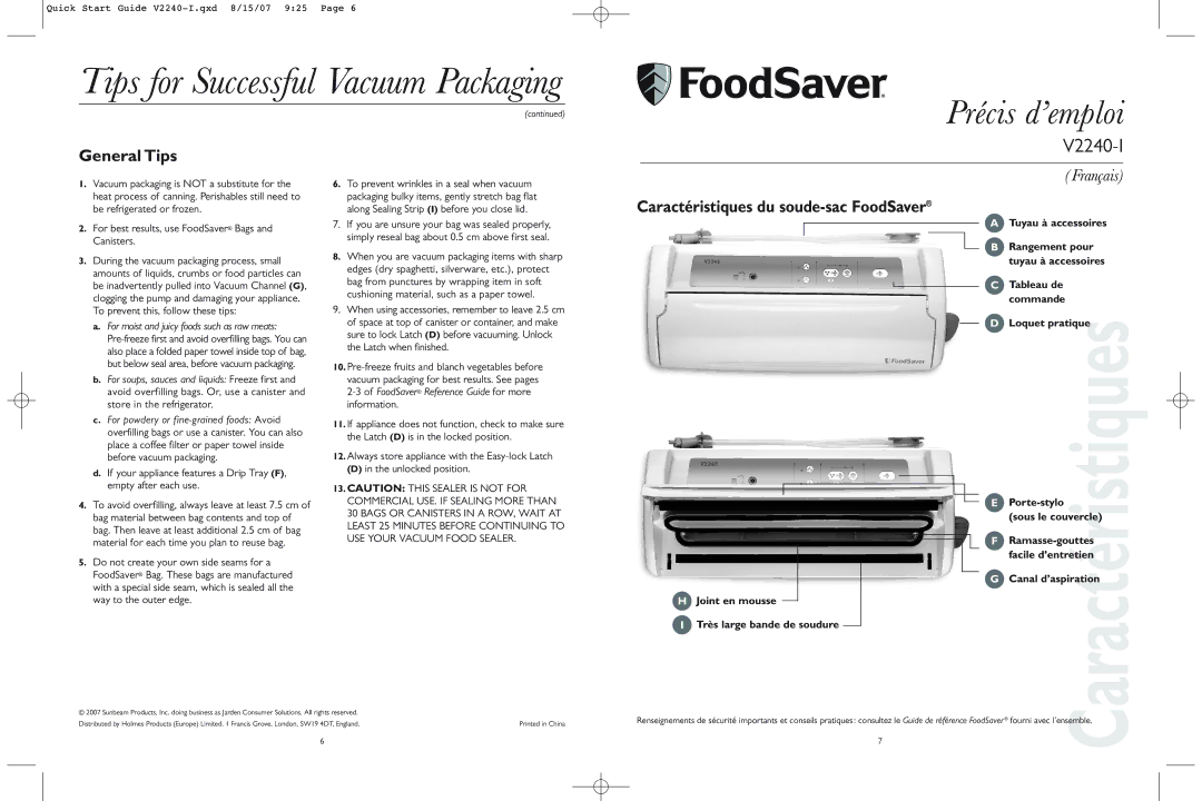 FoodSaver V2240-I quick start Tips for Successful Vacuum Packaging, Précis d’emploi, General Tips 