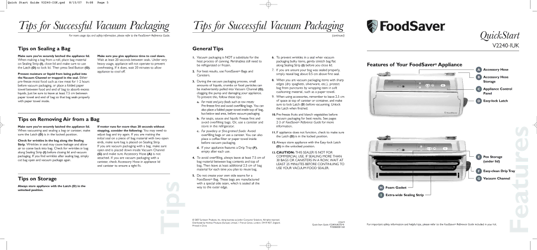 FoodSaver V2240-IUK quick start Tips for Successful Vacuum Packaging 