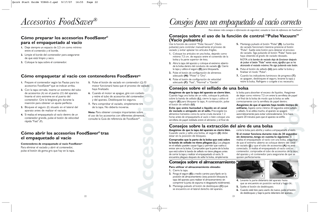 FoodSaver V2860-1 quick start Accesorios FoodSaver, Cómo empaquetar al vacío con contenedores FoodSaver 