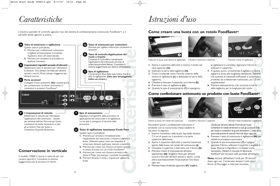 FoodSaver V2860-1 quick start Caratteristiche, Istruzioni duso, Come creare una busta con un rotolo FoodSaver 
