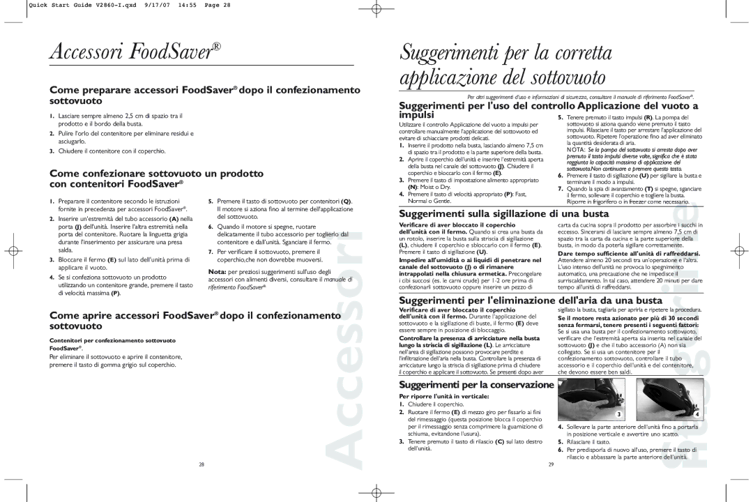 FoodSaver V2860-1 Accessori FoodSaver, Suggerimenti sulla sigillazione di una busta, Suggerimenti per la conservazione 