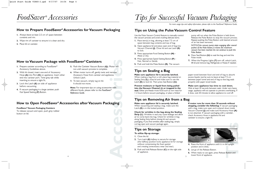 FoodSaver V2860-1 Tips on Using the Pulse Vacuum Control Feature, How to Vacuum Package with FoodSaver Canisters 