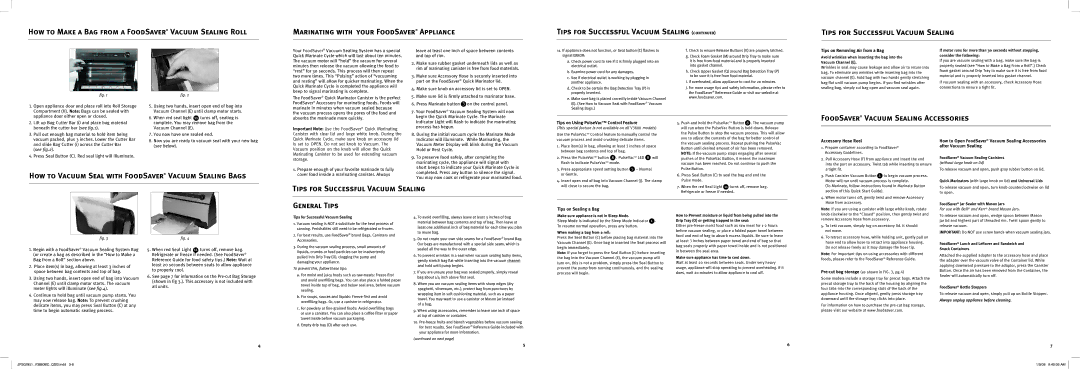 FoodSaver V3800 series manual Tips on Removing Air from a Bag, Tips on Using PulseVac Control Feature, Accessory Hose Reel 