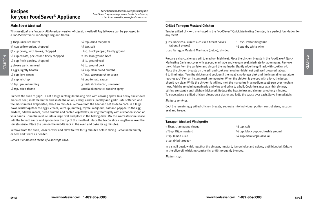 FoodSaver V3820 user manual Recipes, For your FoodSaver Appliance 