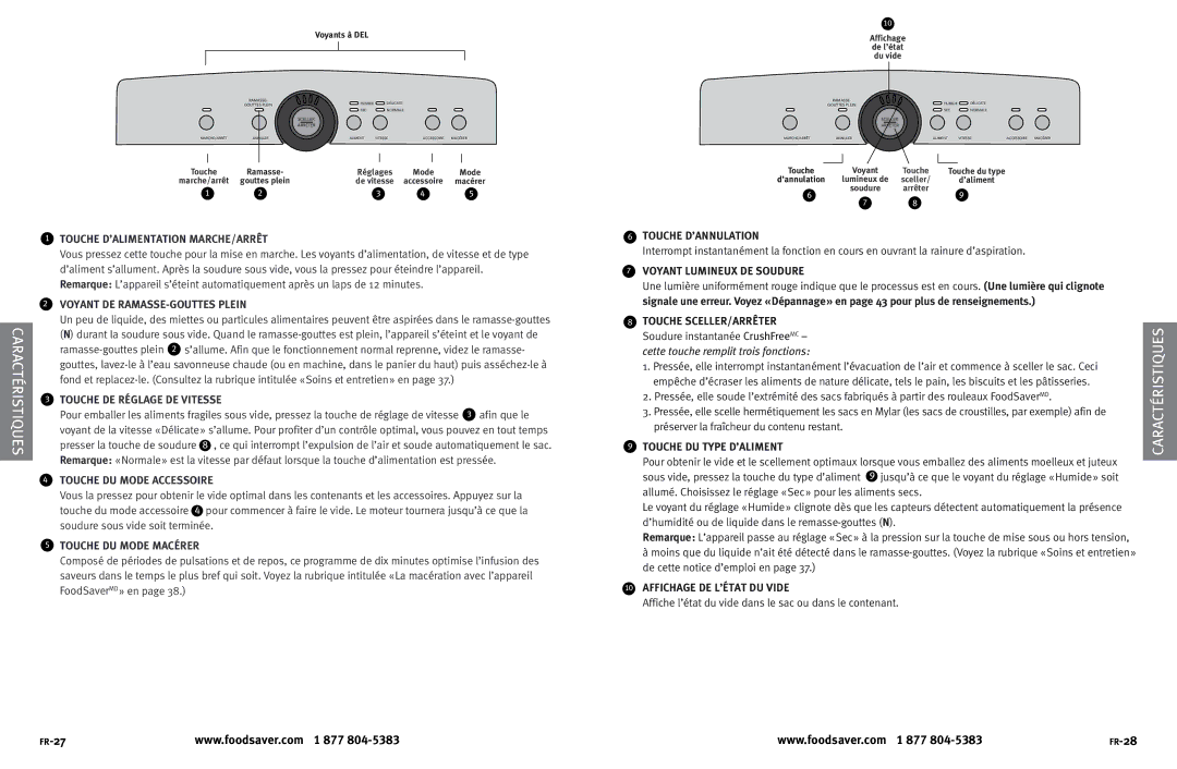 FoodSaver V3820 user manual FR-27, Voyants à DEL 