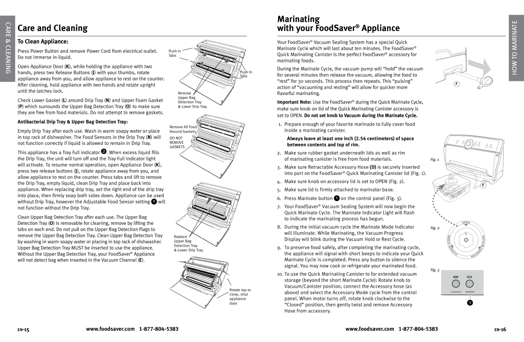 FoodSaver V3820 Care and Cleaning Marinating With your FoodSaver Appliance, Lc &care, Marinate Eaning, To Clean Appliance 