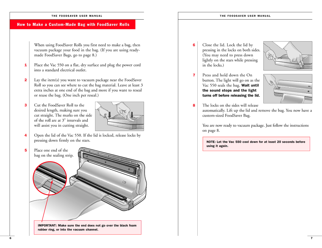 FoodSaver Vac 550 user manual How to Make a Custom-Made Bag with FoodSaver Rolls, Roll are at 3 intervals 