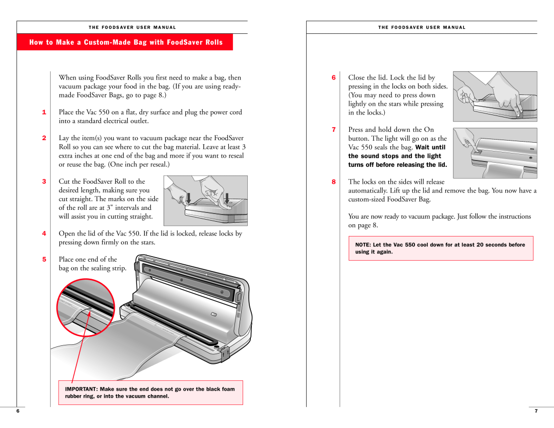 FoodSaver Vac 550 user manual How to Make a Custom-Made Bag with FoodSaver Rolls 