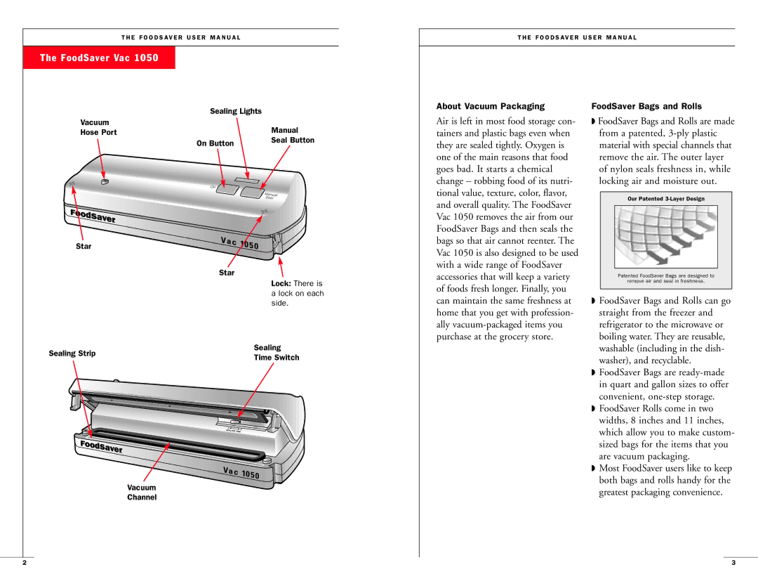 FoodSaver Vac1050 user manual FoodSaver Vac, Star 