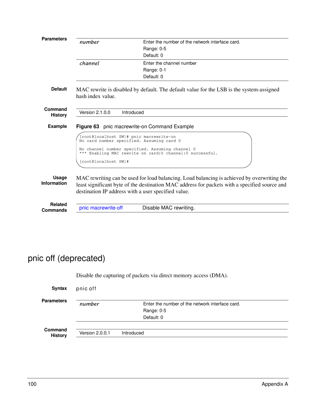 Force10 Networks 100-00055-01 manual Pnic off deprecated, Syntax pnic off, Appendix a 