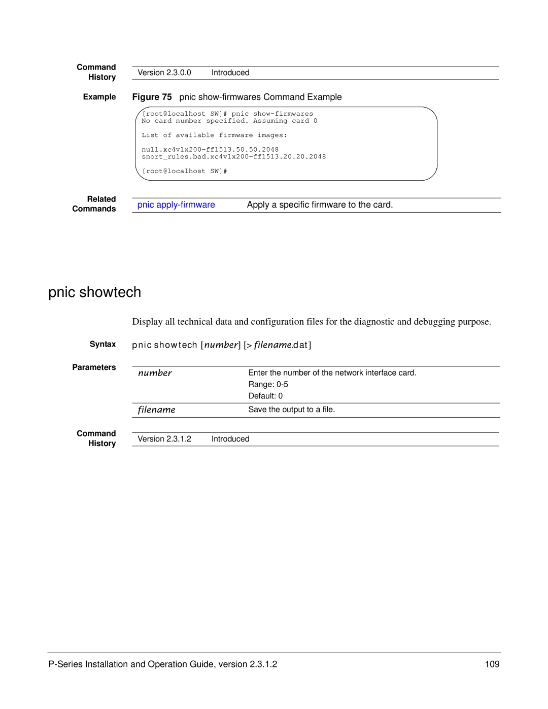 Force10 Networks 100-00055-01 manual Apply a specific firmware to the card, Pnic showtech number filename.dat 