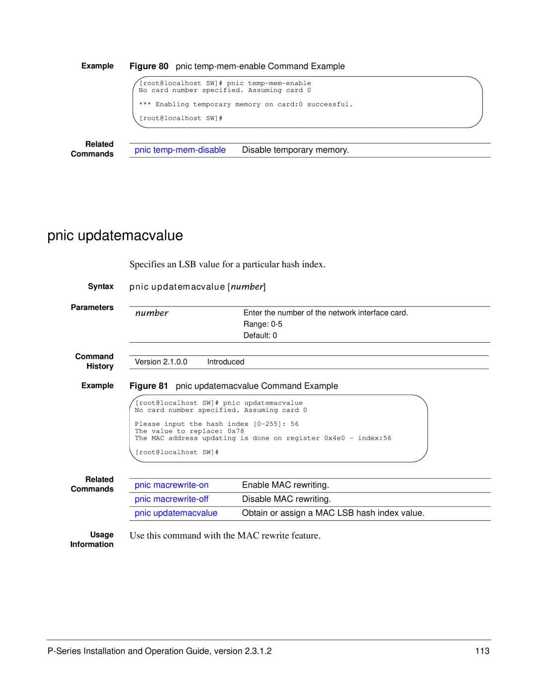 Force10 Networks 100-00055-01 manual Pnic updatemacvalue, Specifies an LSB value for a particular hash index 