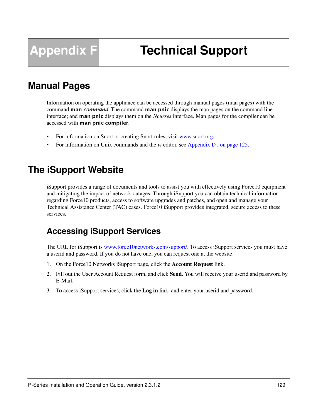 Force10 Networks 100-00055-01 manual Manual Pages, ISupport Website, Accessing iSupport Services 