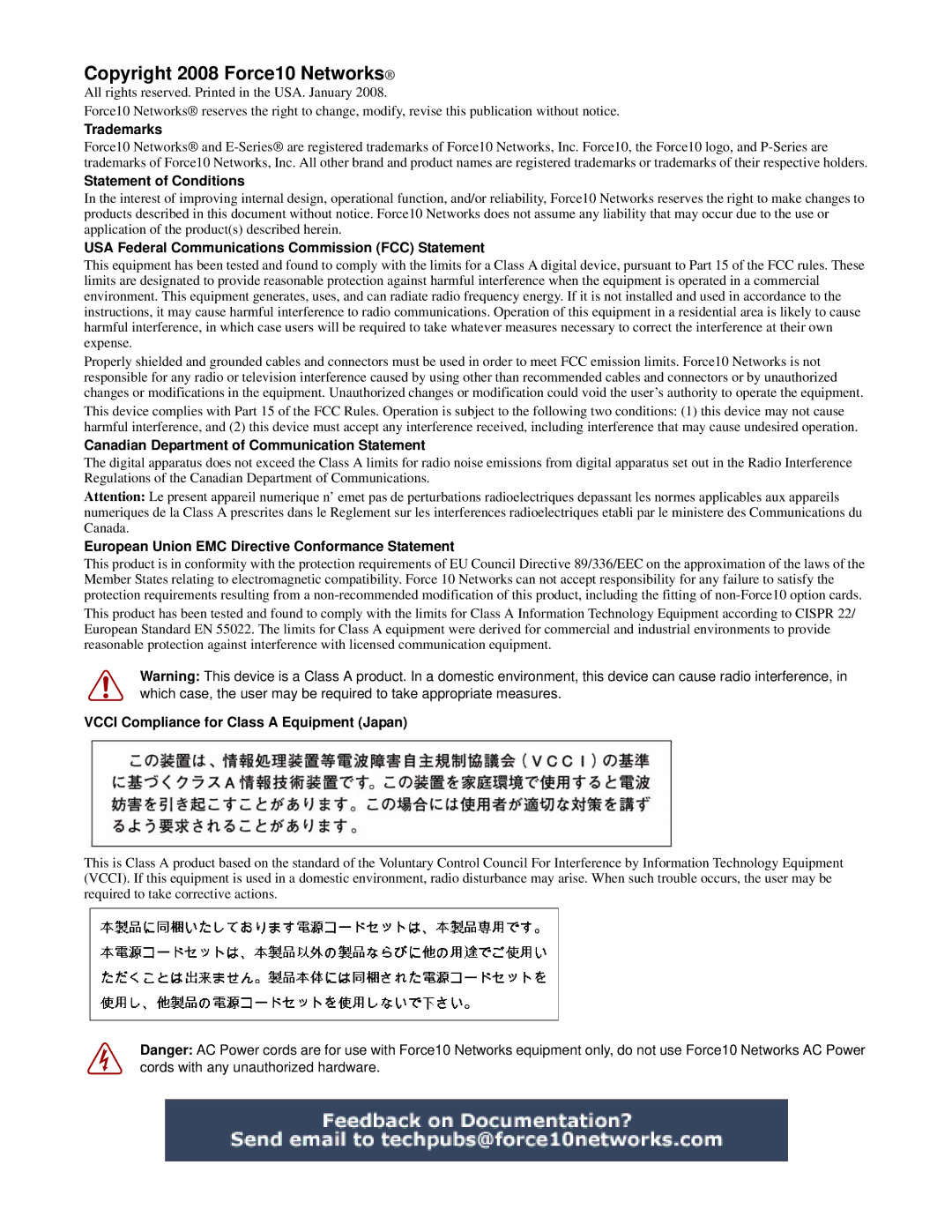 Force10 Networks 100-00055-01 manual Copyright 2008 Force10 Networks 