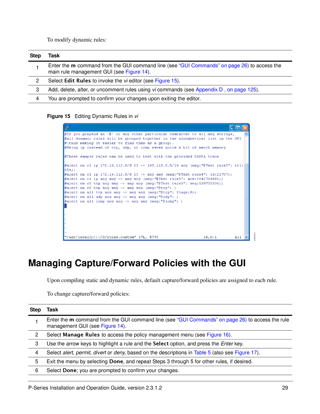 Force10 Networks 100-00055-01 manual Managing Capture/Forward Policies with the GUI, To modify dynamic rules 