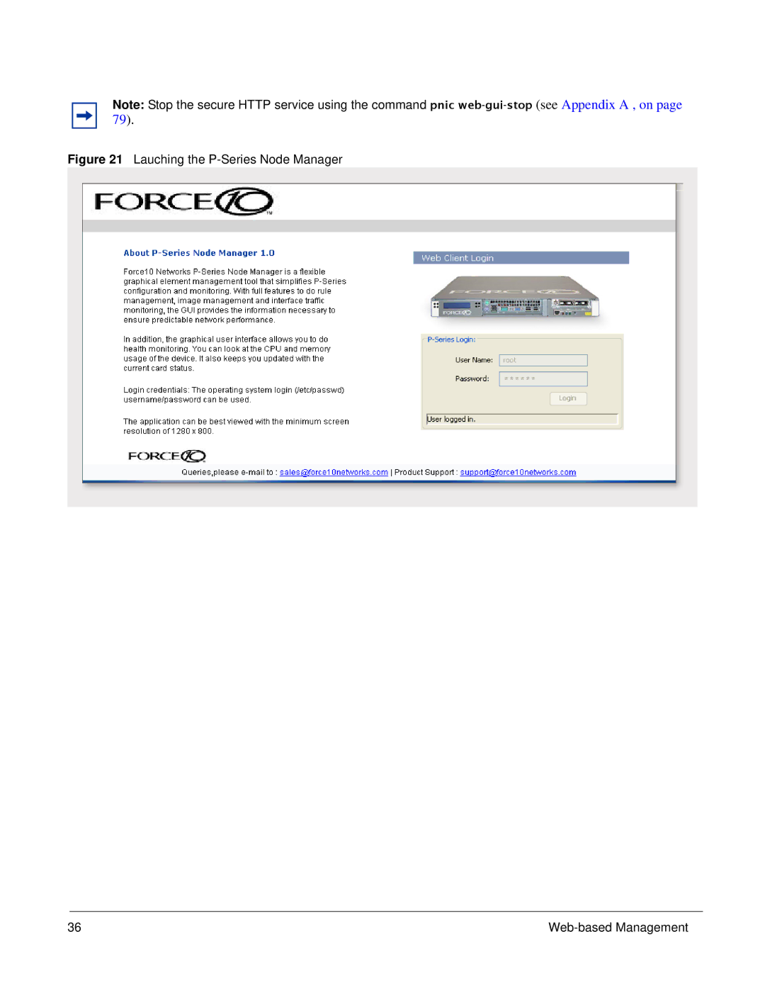 Force10 Networks 100-00055-01 manual Lauching the P-Series Node Manager Web-based Management 