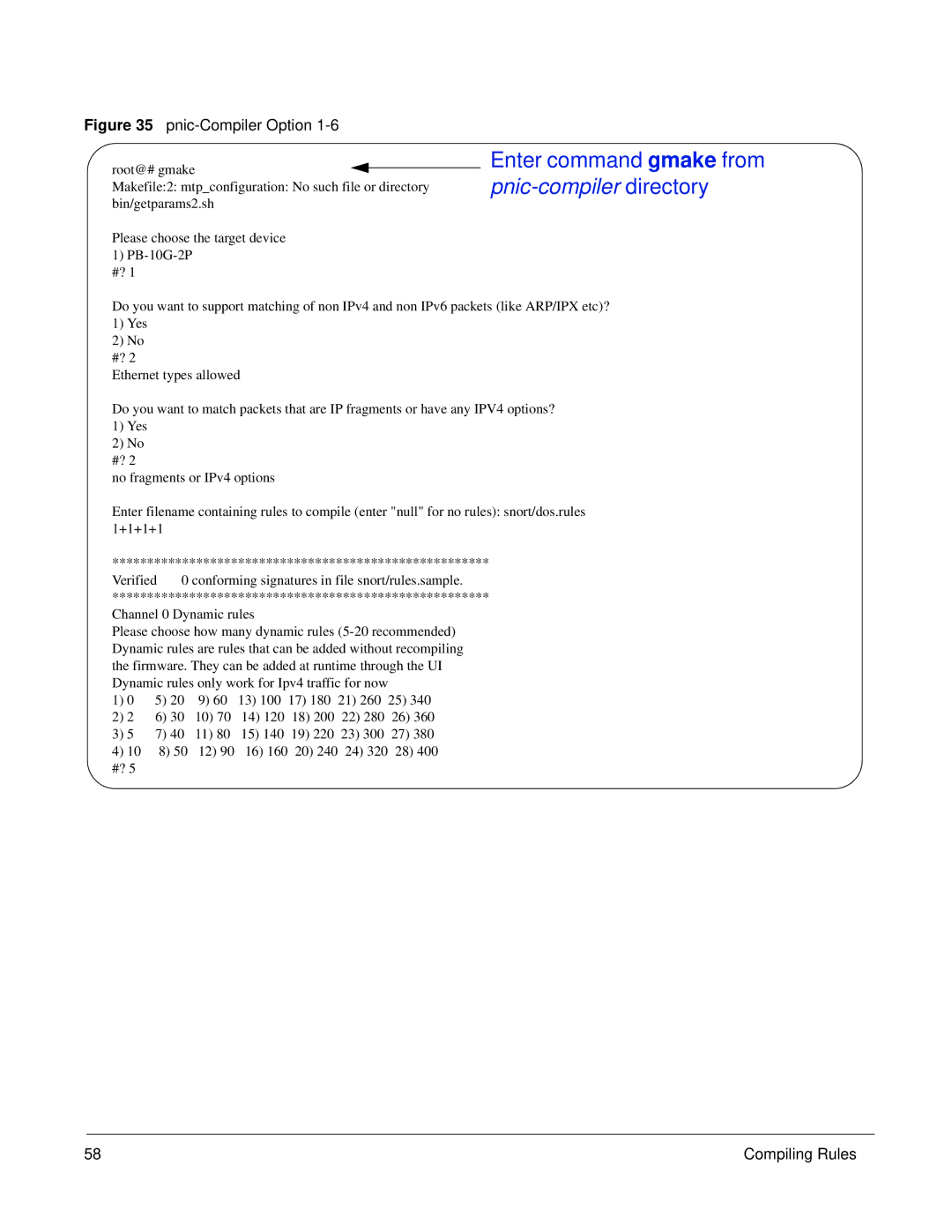 Force10 Networks 100-00055-01 manual Enter command gmake from pnic-compilerdirectory 