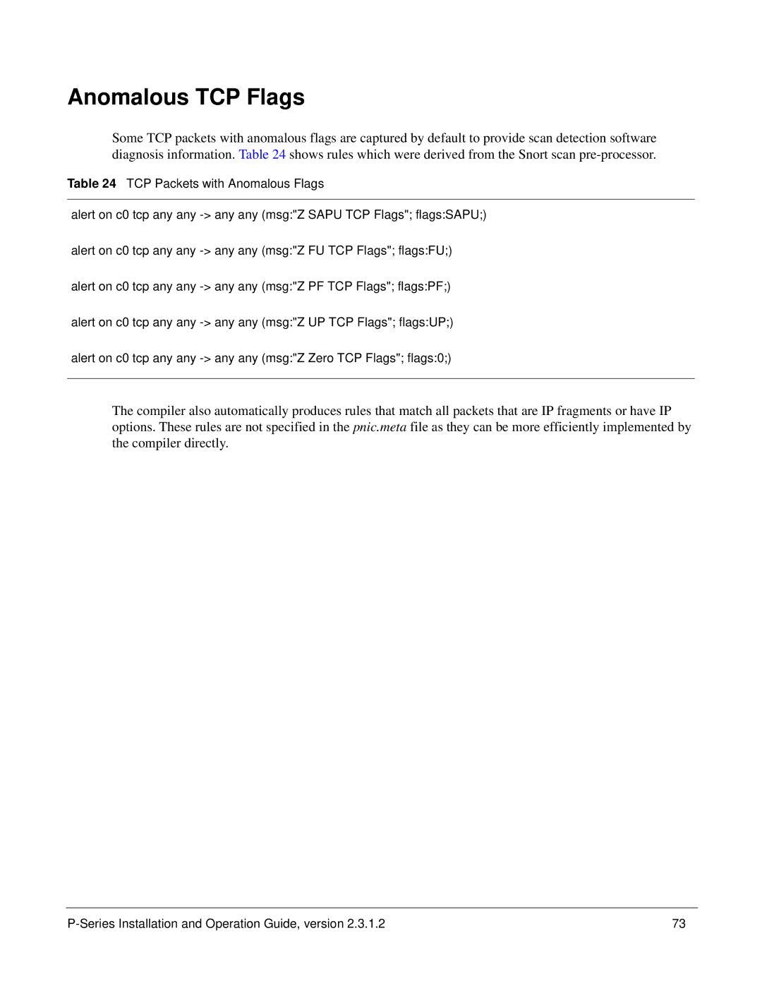 Force10 Networks 100-00055-01 manual Anomalous TCP Flags 