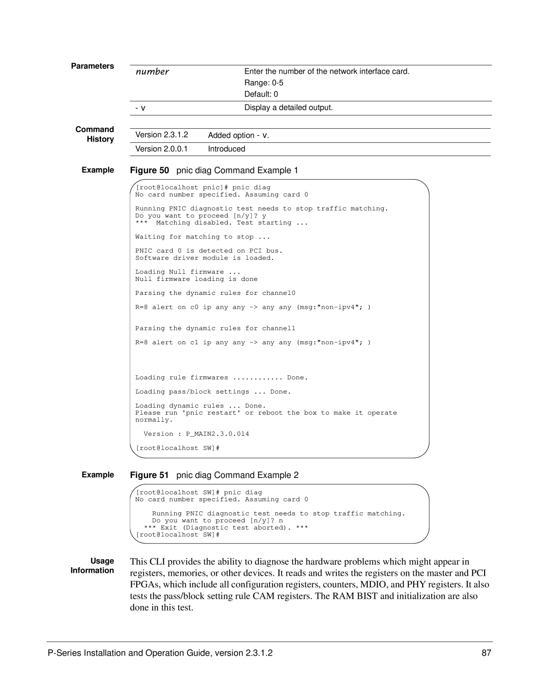 Force10 Networks 100-00055-01 manual Pnic diag Command Example, Example pnic diag Command Example 