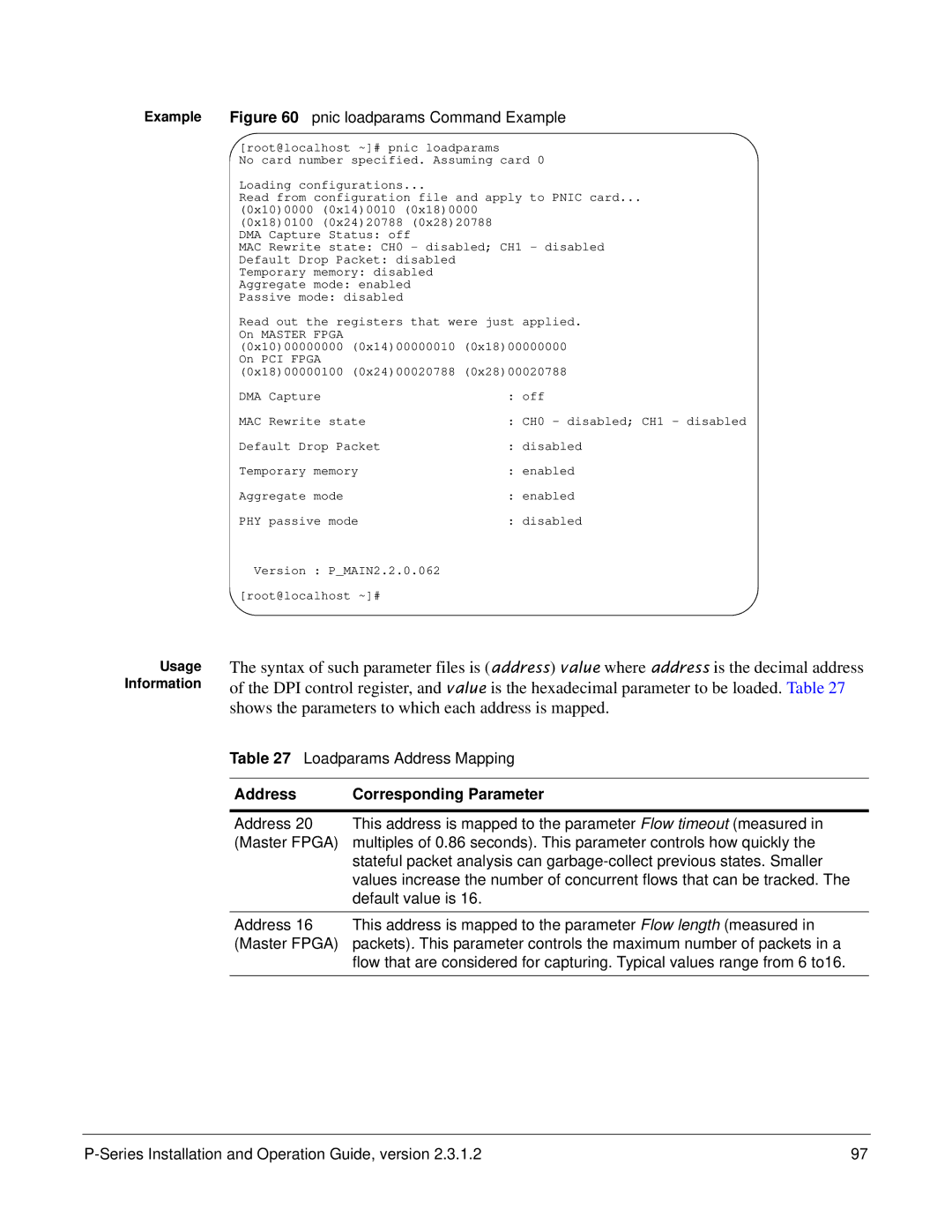 Force10 Networks 100-00055-01 manual Pnic loadparams Command Example, Loadparams Address Mapping 