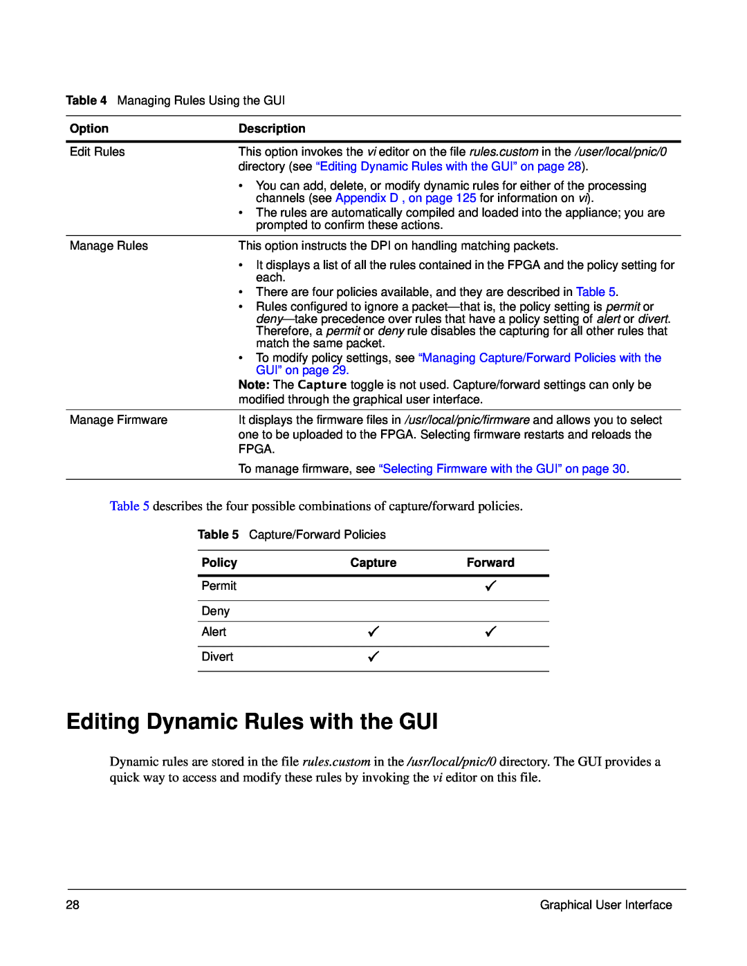 Force10 Networks 100-00055-01 manual Editing Dynamic Rules with the GUI, GUI” on page 