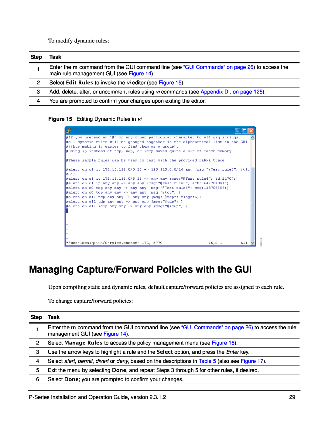 Force10 Networks 100-00055-01 manual Managing Capture/Forward Policies with the GUI, To modify dynamic rules 