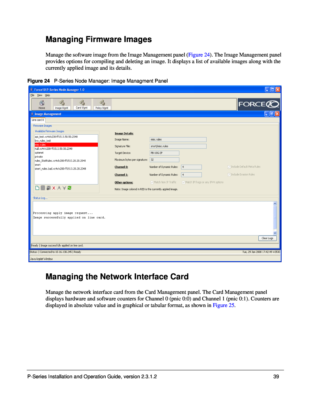 Force10 Networks 100-00055-01 manual Managing Firmware Images, Managing the Network Interface Card 