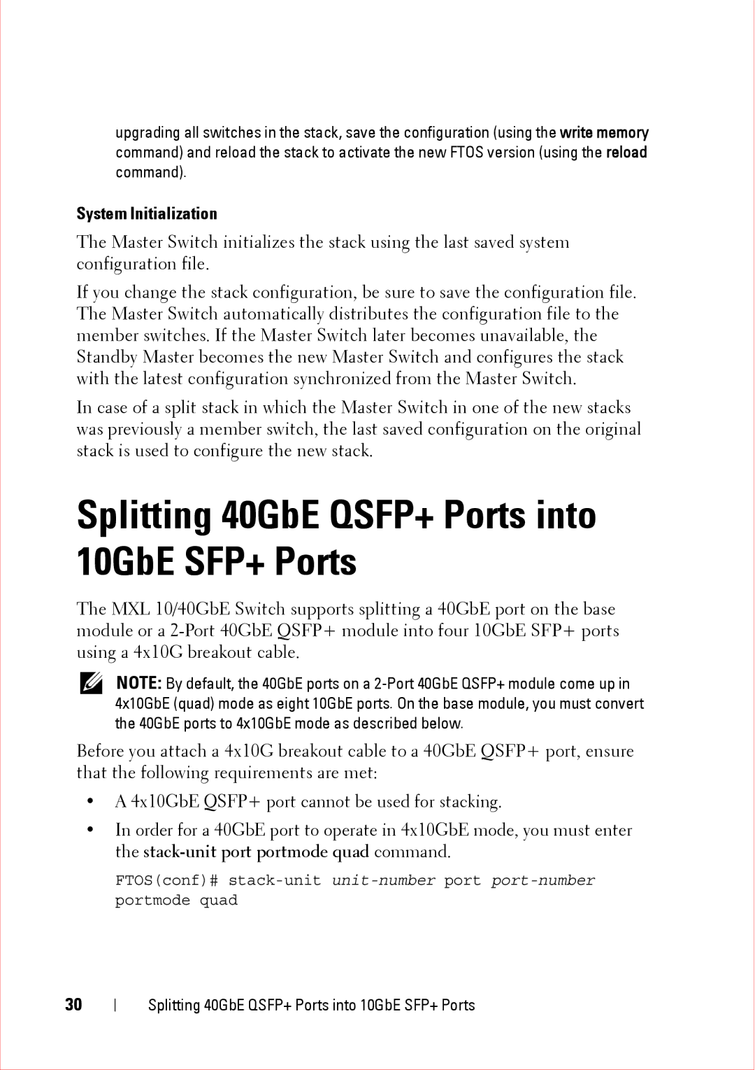 Force10 Networks CC-C-BLNK-LC manual Splitting 40GbE QSFP+ Ports into 10GbE SFP+ Ports 