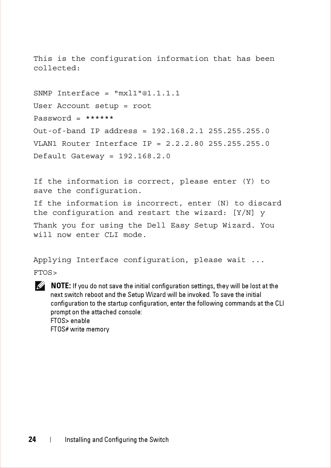 Force10 Networks CC-C-BLNK-LC manual This is the configuration information that has been collected 
