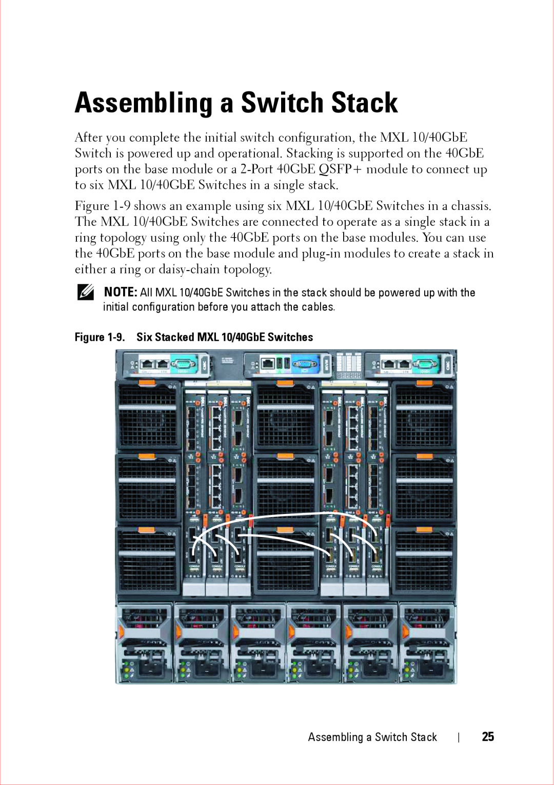 Force10 Networks CC-C-BLNK-LC manual Assembling a Switch Stack, 9. Six Stacked MXL 10/40GbE Switches 