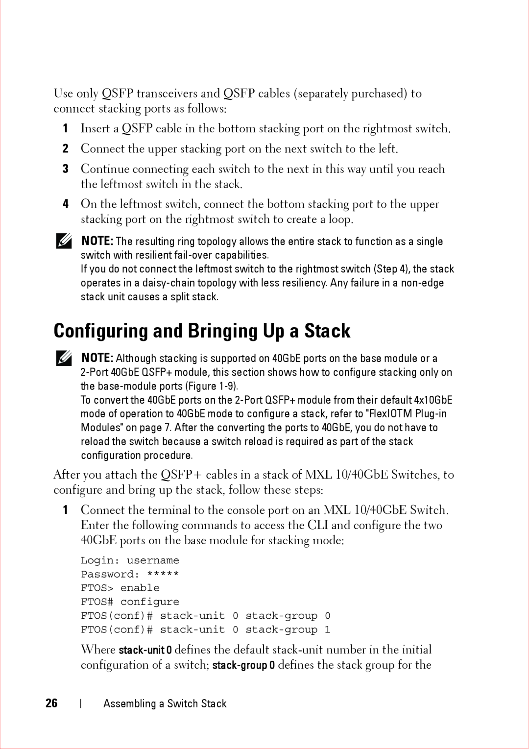 Force10 Networks CC-C-BLNK-LC manual Configuring and Bringing Up a Stack 