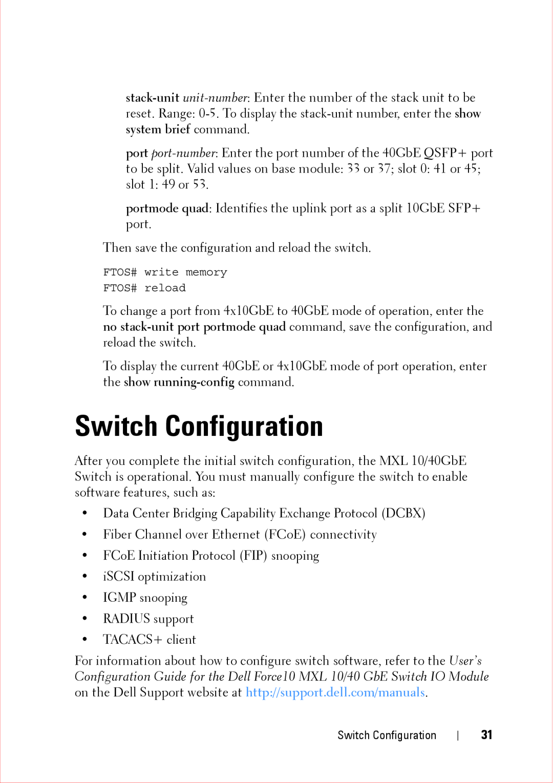 Force10 Networks CC-C-BLNK-LC manual Switch Configuration 