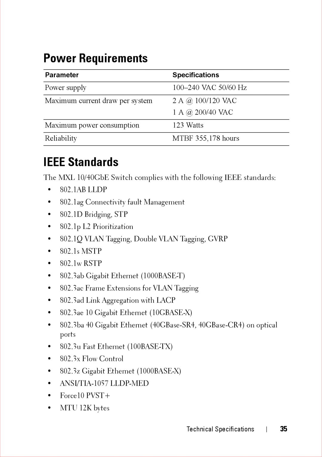 Force10 Networks CC-C-BLNK-LC manual Power Requirements, IEEE Standards 