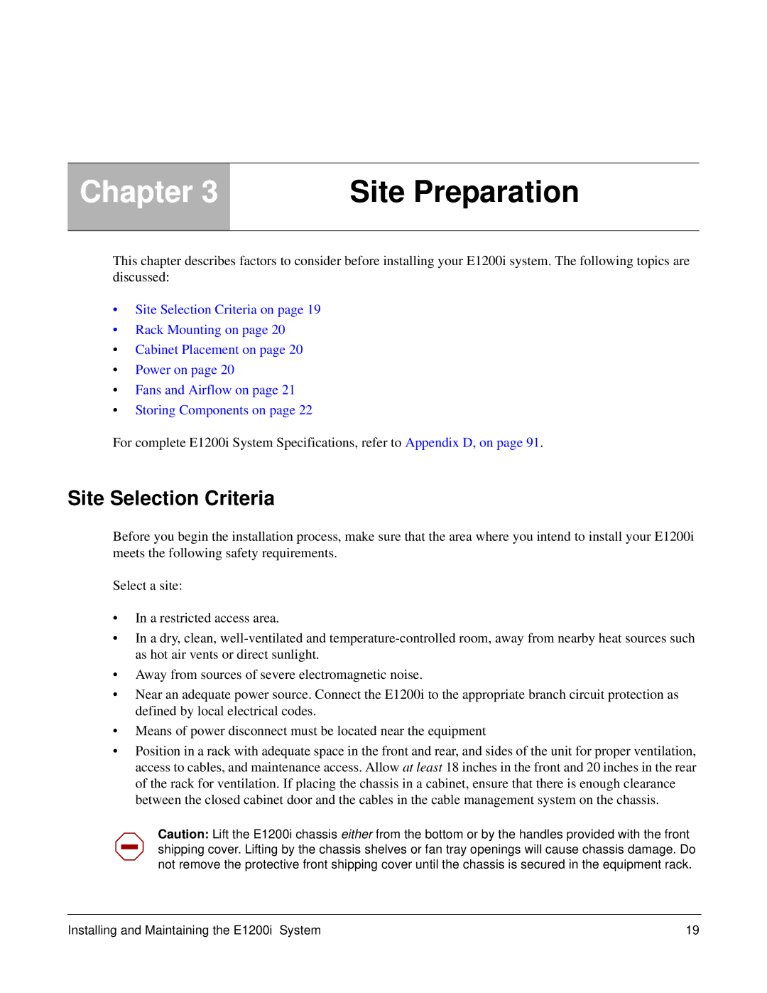 Force10 Networks E1200i manual Chapter Site Preparation, Site Selection Criteria 