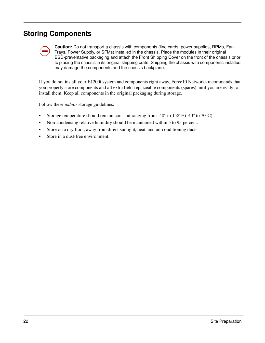 Force10 Networks E1200i manual Storing Components 