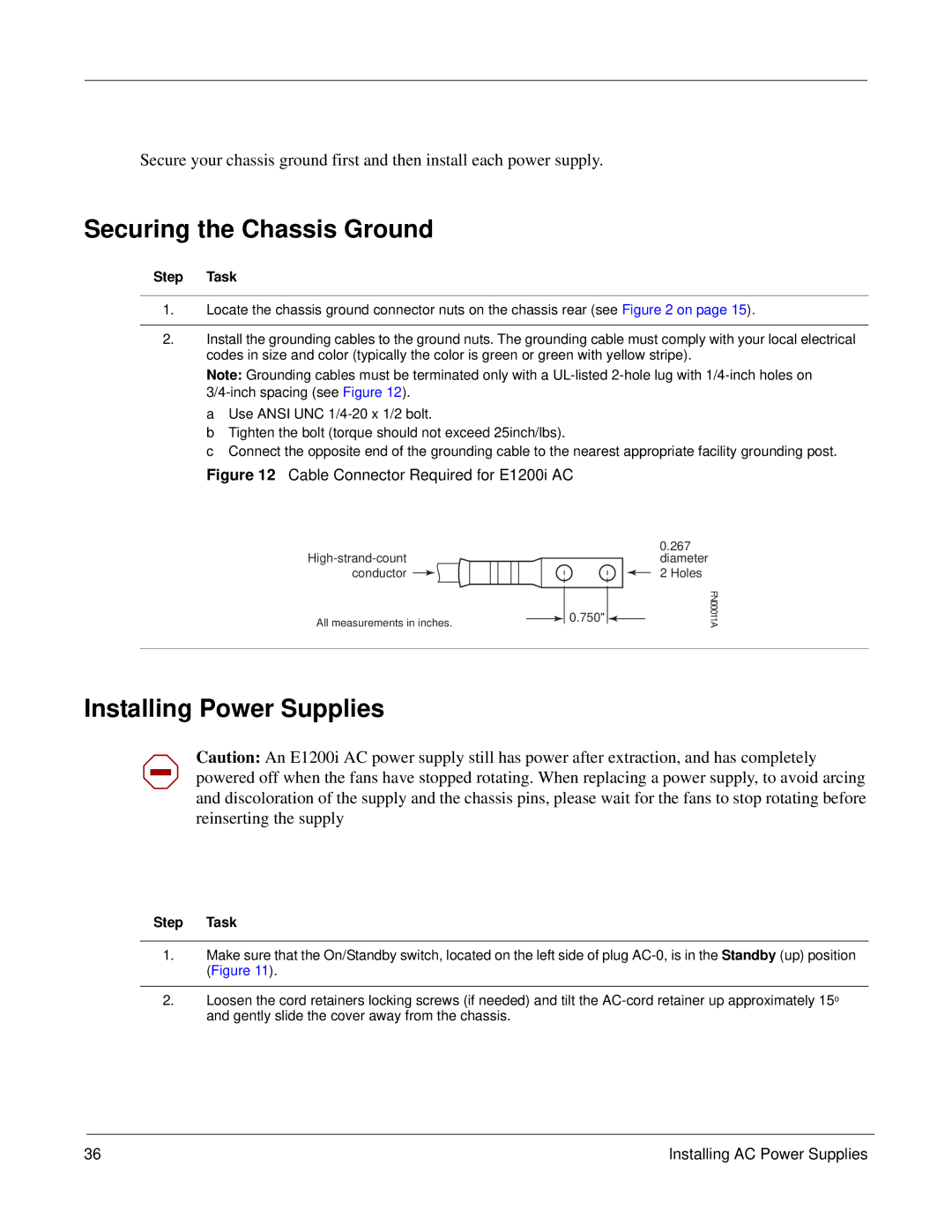 Force10 Networks E1200i manual Securing the Chassis Ground, Installing Power Supplies 