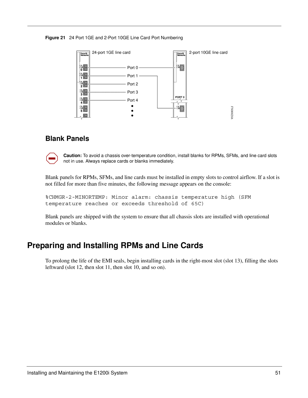 Force10 Networks E1200i manual Preparing and Installing RPMs and Line Cards, Blank Panels 