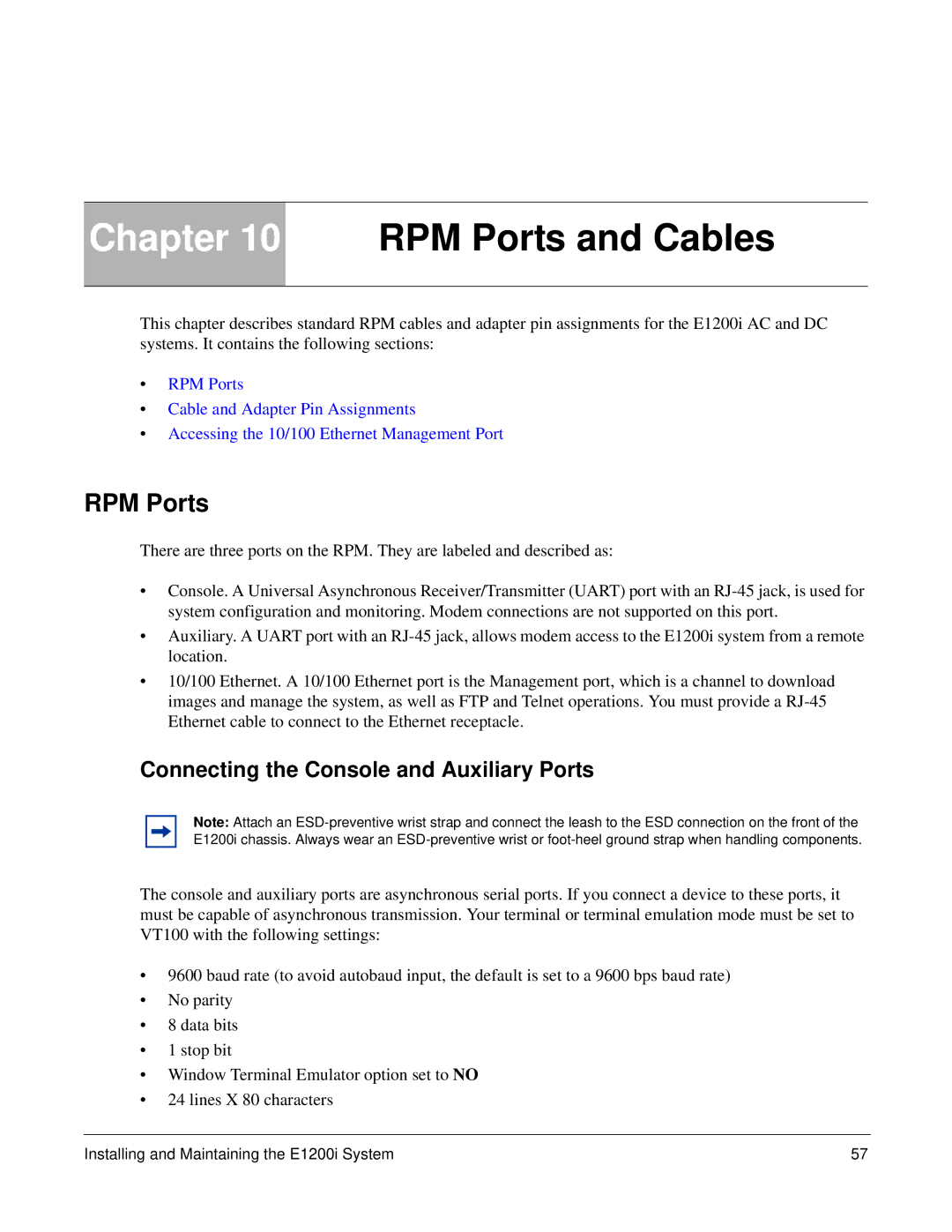 Force10 Networks E1200i manual RPM Ports and Cables, Connecting the Console and Auxiliary Ports 