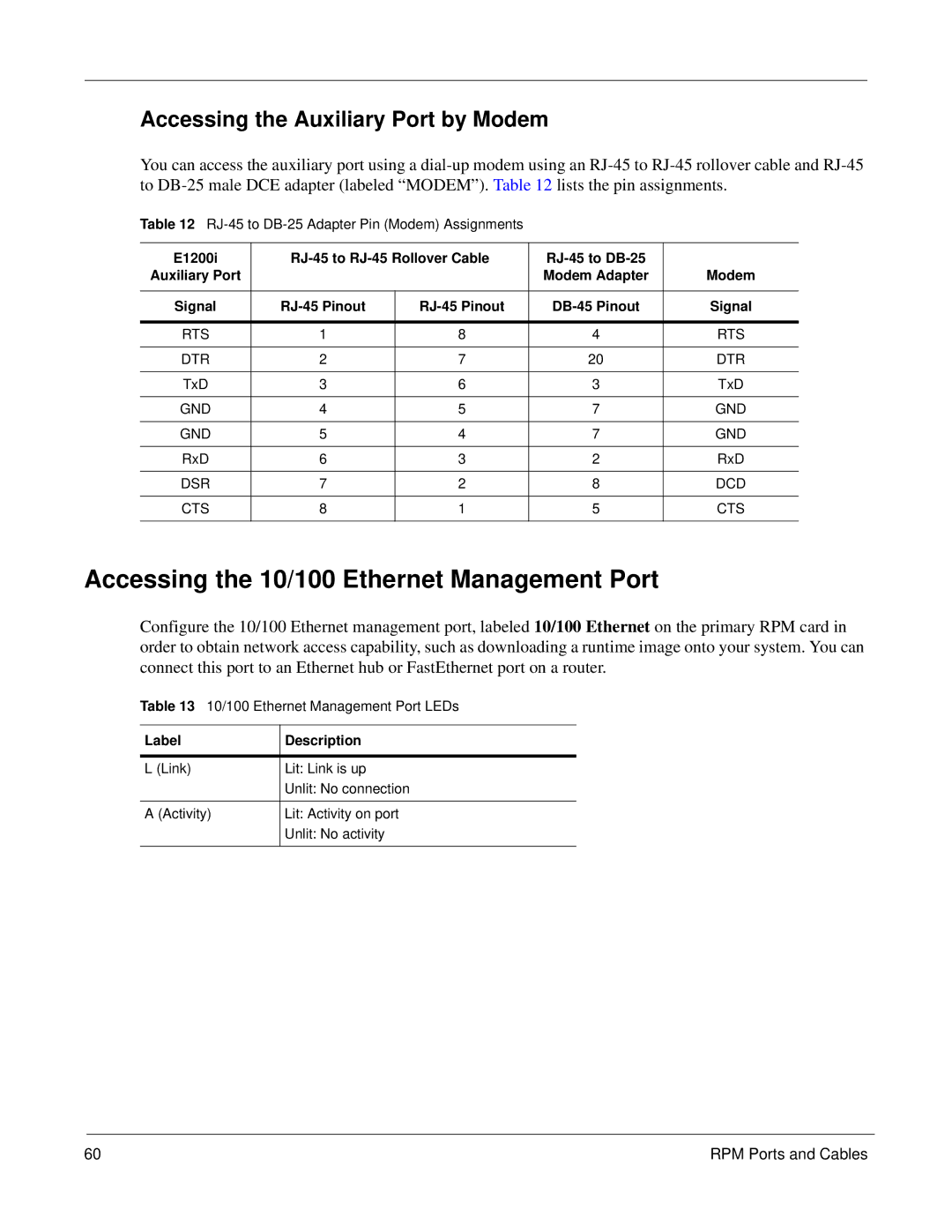 Force10 Networks E1200i manual Accessing the 10/100 Ethernet Management Port, Accessing the Auxiliary Port by Modem 