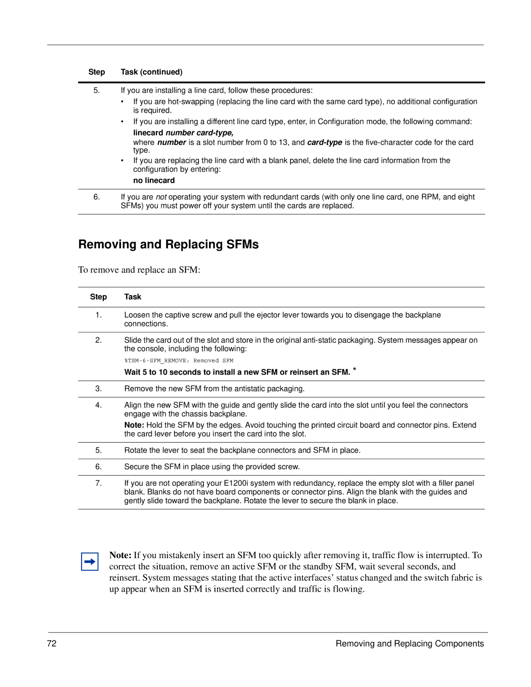 Force10 Networks E1200i manual Removing and Replacing SFMs, To remove and replace an SFM, No linecard 