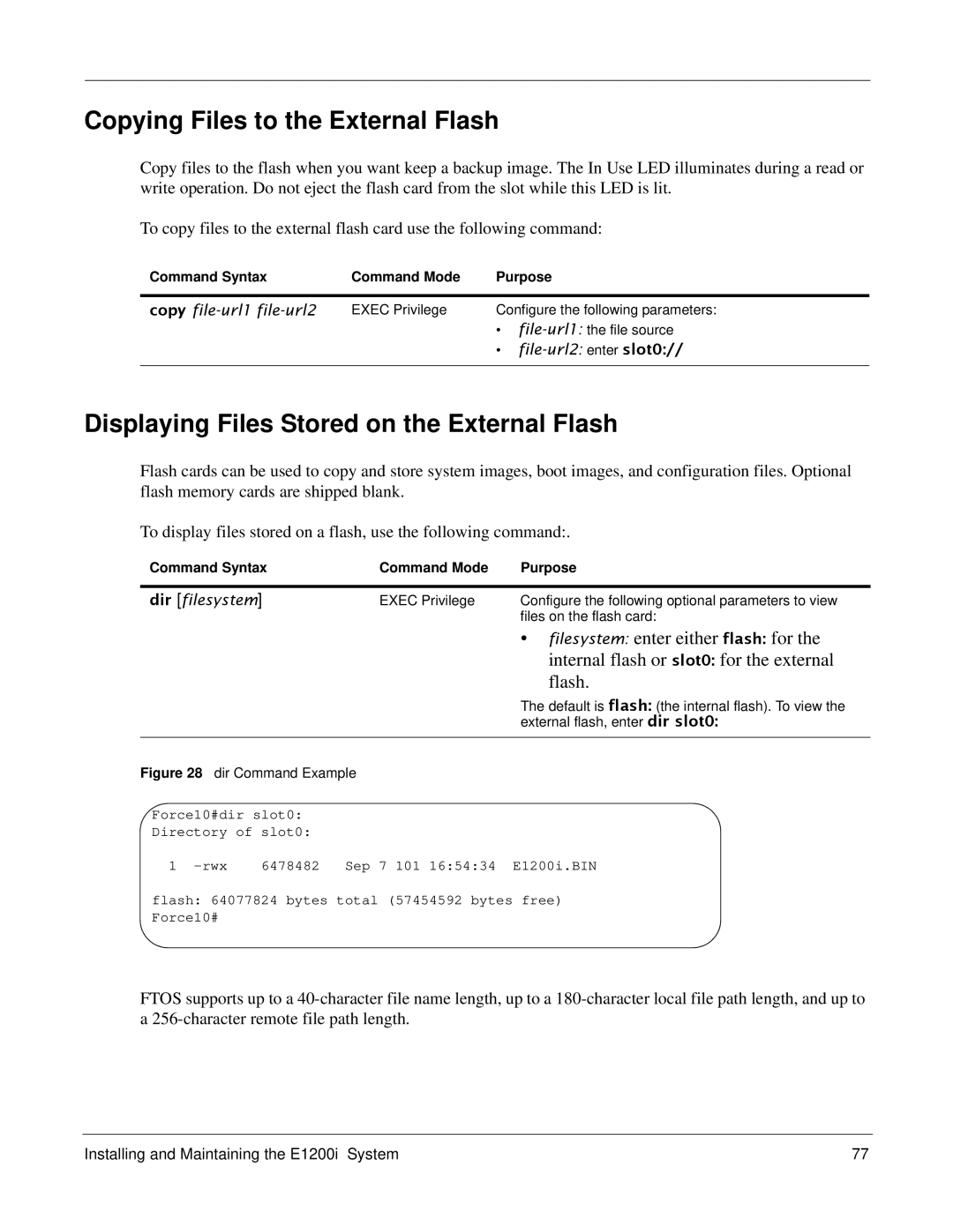 Force10 Networks E1200i manual Copying Files to the External Flash, Displaying Files Stored on the External Flash 