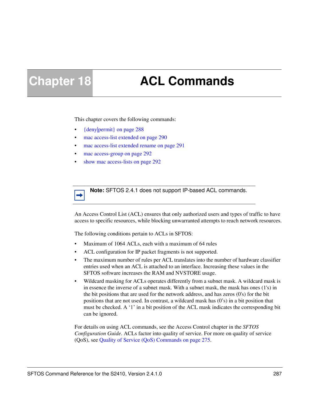 Force10 Networks S2410s This chapter covers the following commands, Sftos Command Reference for the S2410, Version 287 