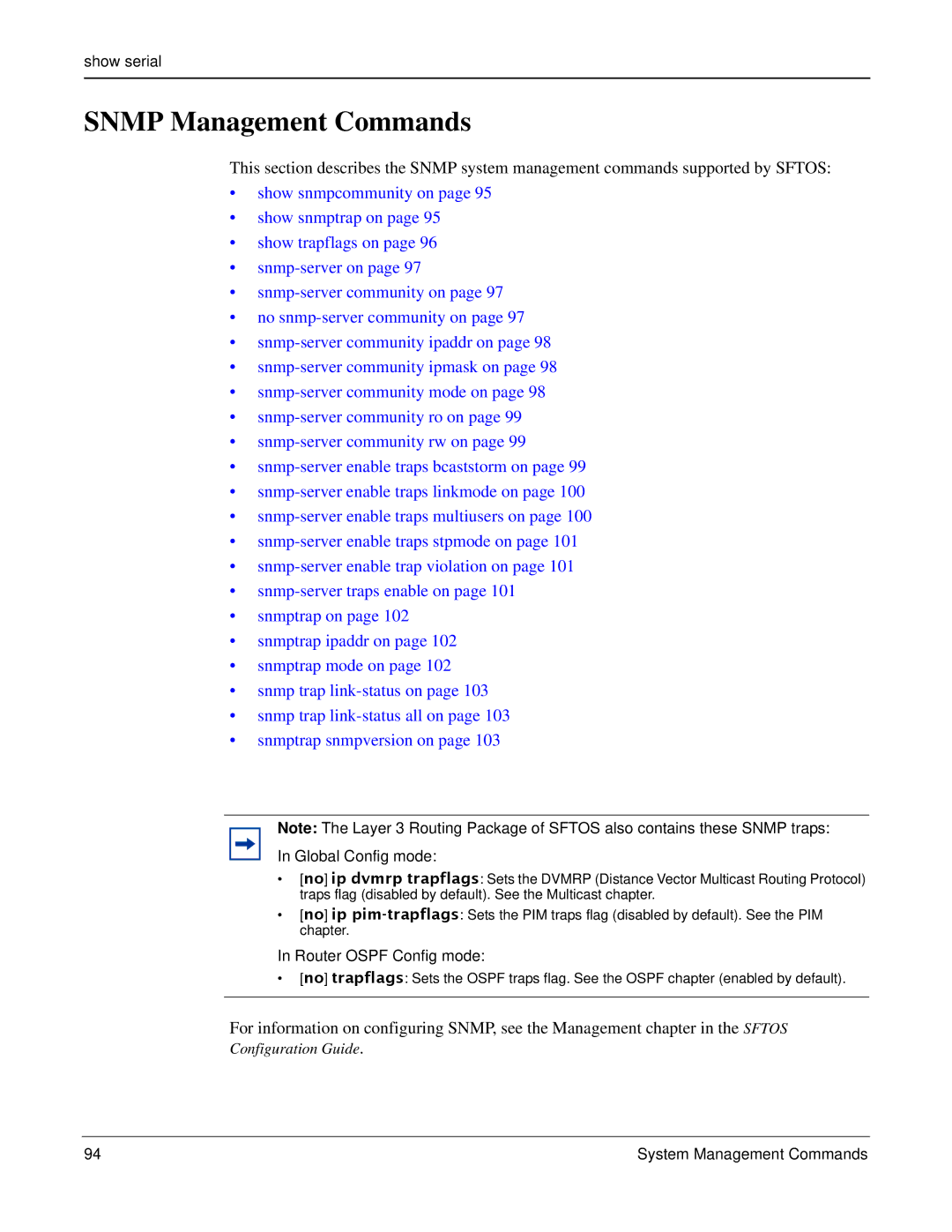 Force10 Networks S2410s manual Snmp Management Commands, Show serial, Global Config mode, Router Ospf Config mode 