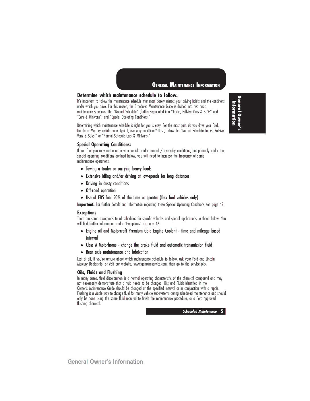 Ford 2007 manual Special Operating Conditions, Oils, Fluids and Flushing 