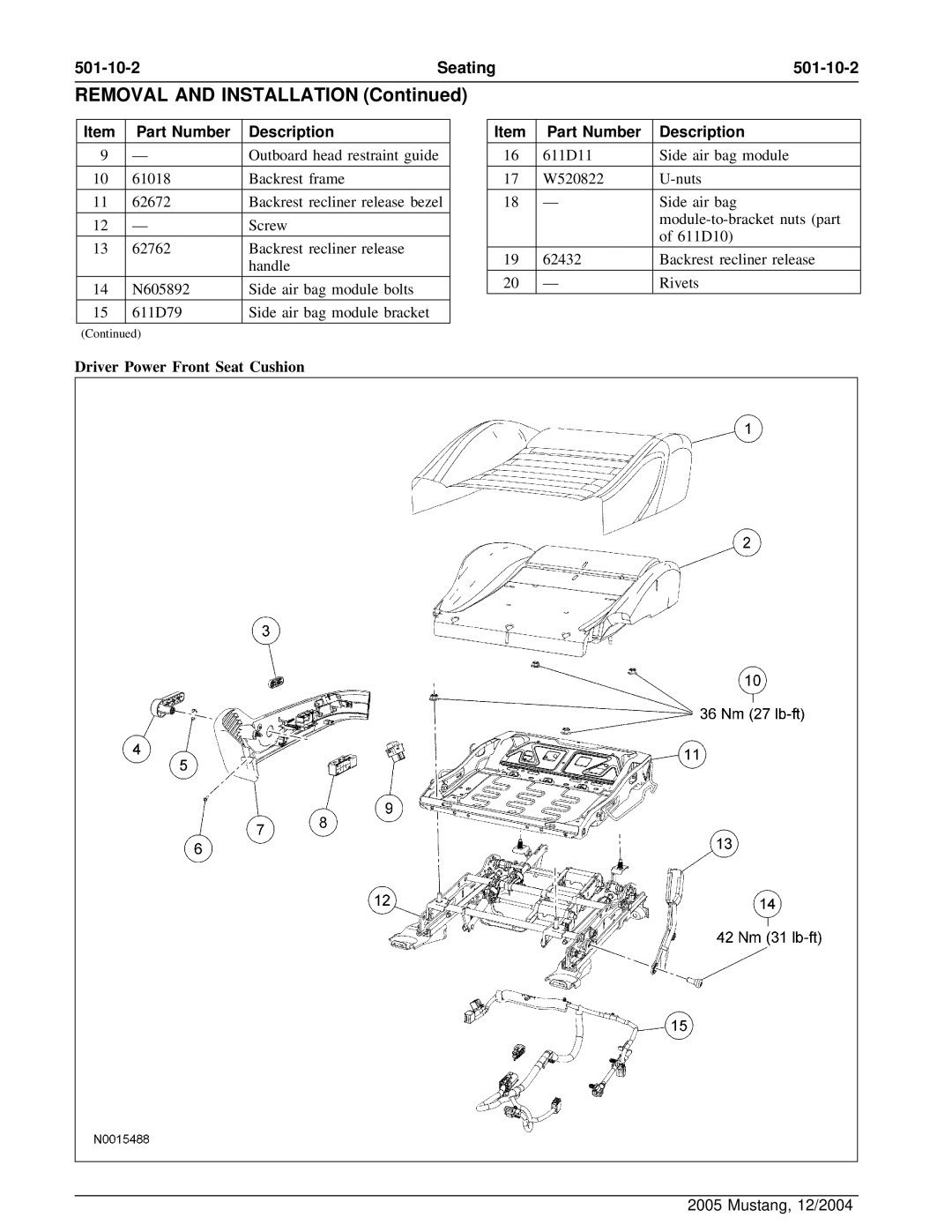 Ford 501-10-1 manual Removal and Installation 